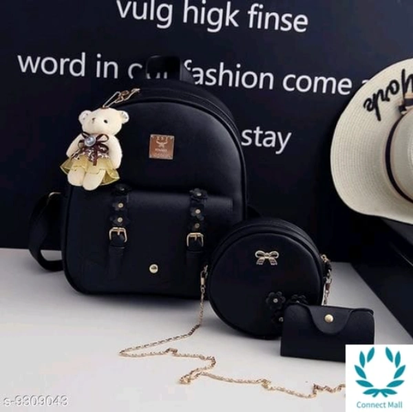  Leather Backpack Bag - Black